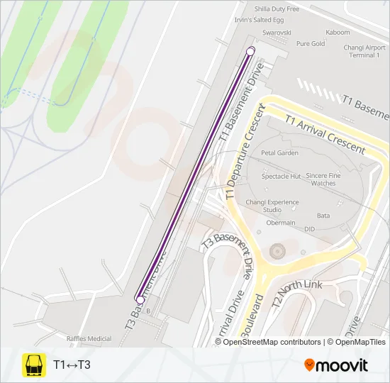 捷运和轻快铁CHANGI AIRPORT SKYTRAIN (TRANSIT)路的线路图