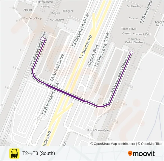 捷运和轻快铁CHANGI AIRPORT SKYTRAIN (TRANSIT)路的线路图