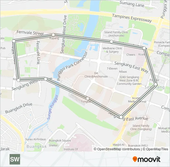 捷运和轻快铁SENGKANG WEST LRT路的线路图