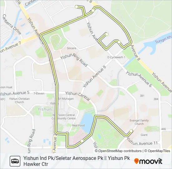 公交YISHUN PK HC SHUTTLE路的线路图