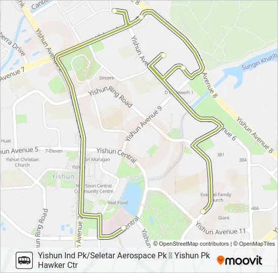 公交YISHUN PK HC SHUTTLE路的线路图