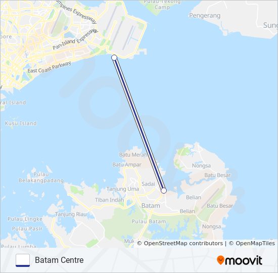 MFF TANAH MERAH ↔ BATAM CENTRE ferry Line Map