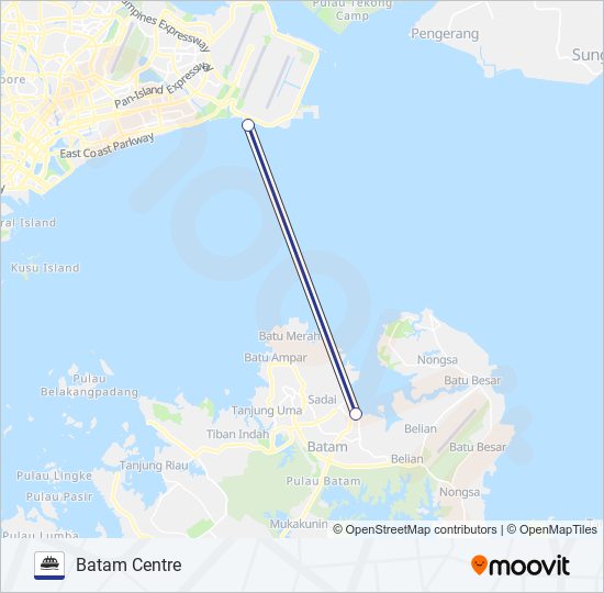 轮渡MFF TANAH MERAH ↔ BATAM CENTRE路的线路图