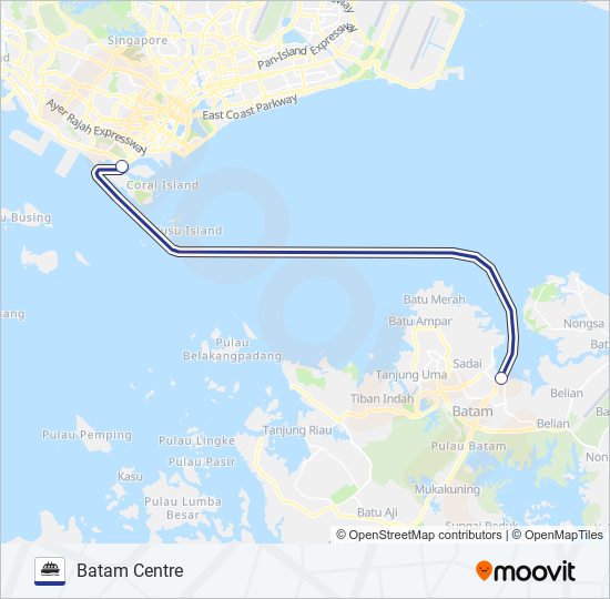 轮渡MFF HARBOURFRONT ↔ BATAM CENTRE路的线路图