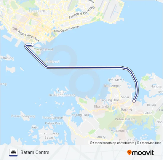 轮渡MFF HARBOURFRONT ↔ BATAM CENTRE路的线路图