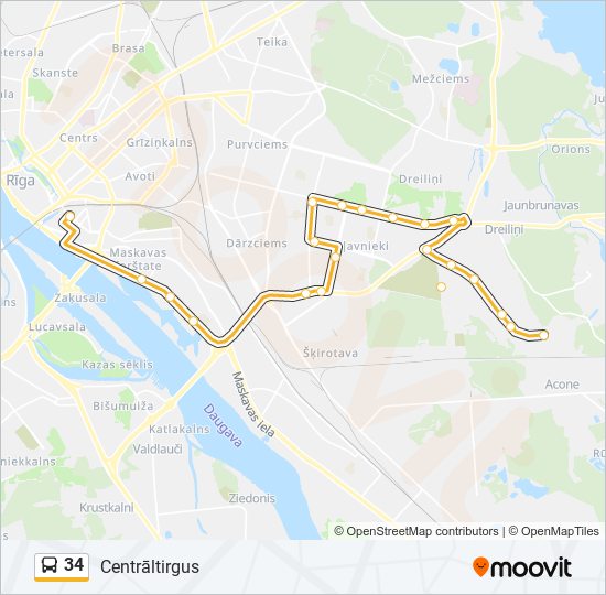 34 bus Line Map