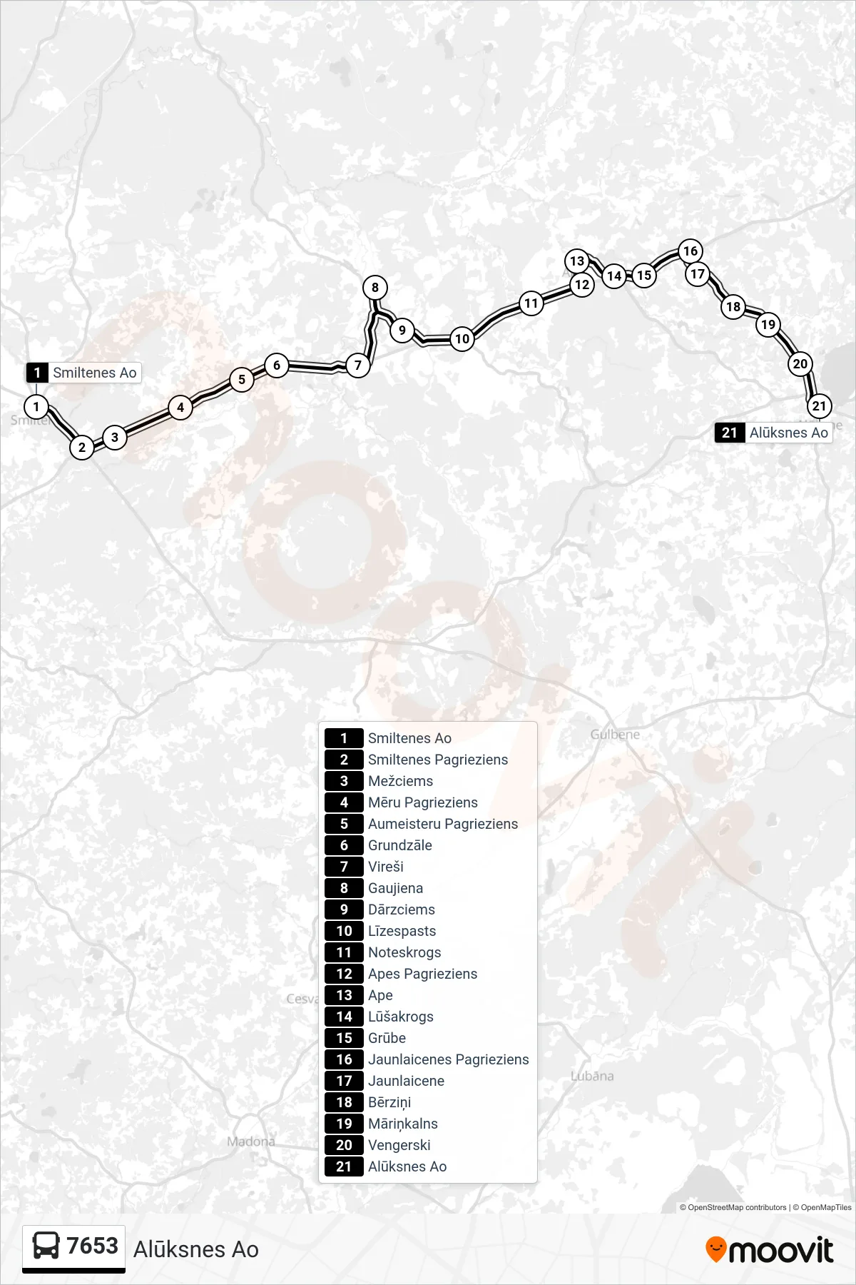 7653 bus Line (Alūksnes Ao) route and stops on a map