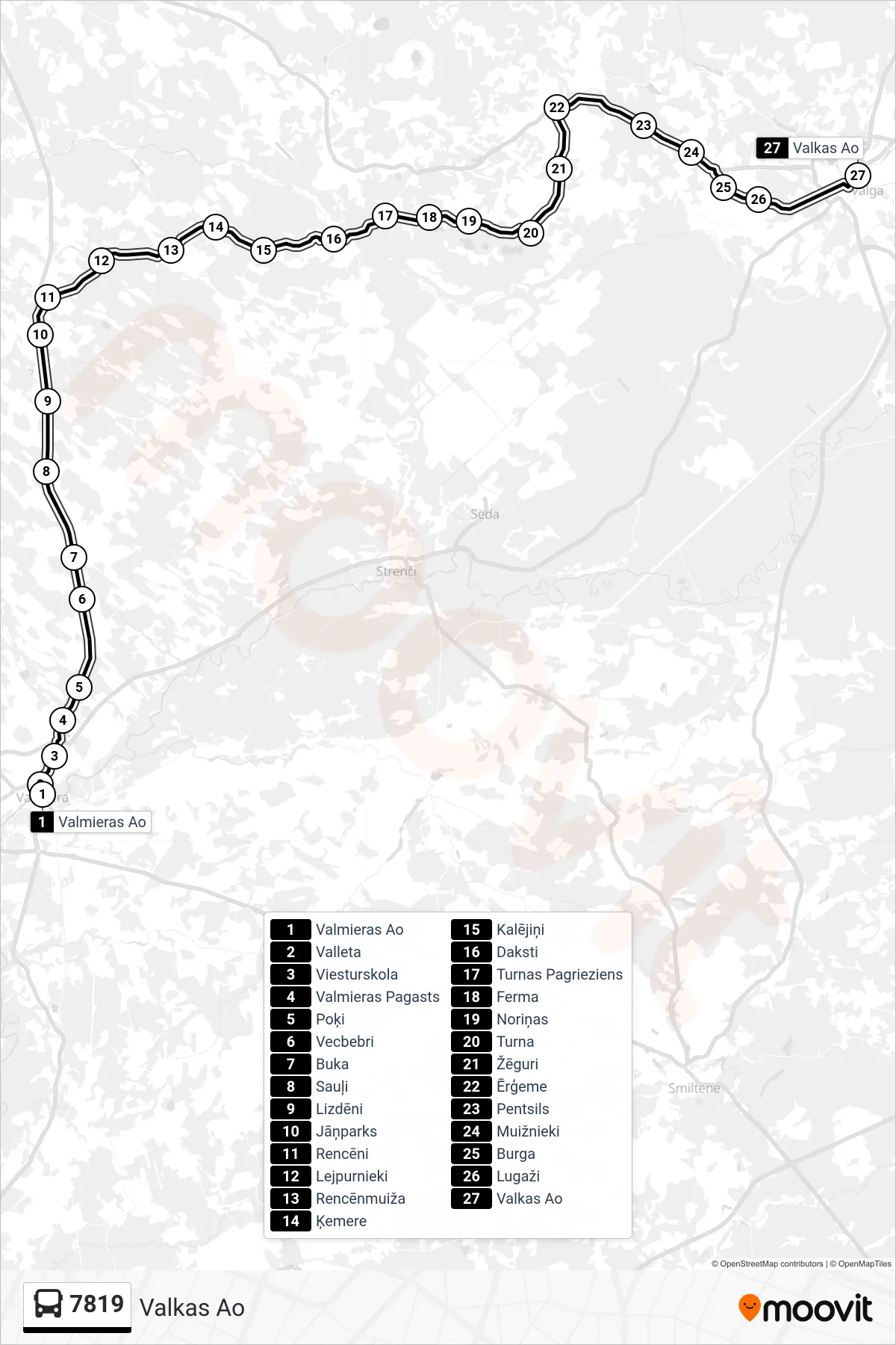 7819 bus Line (Valkas Ao) route and stops on a map