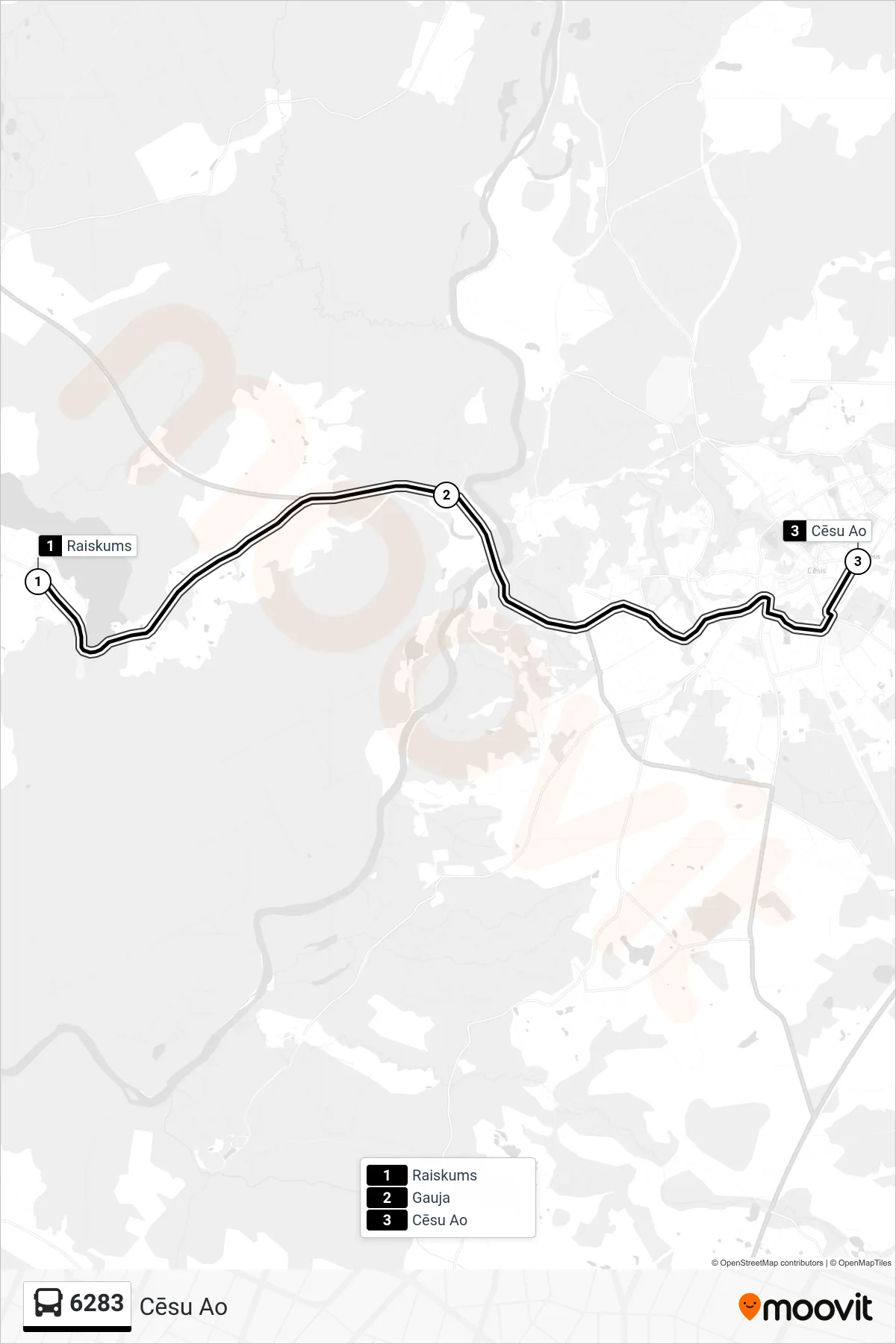 6283 bus Line (Cēsu Ao) route and stops on a map