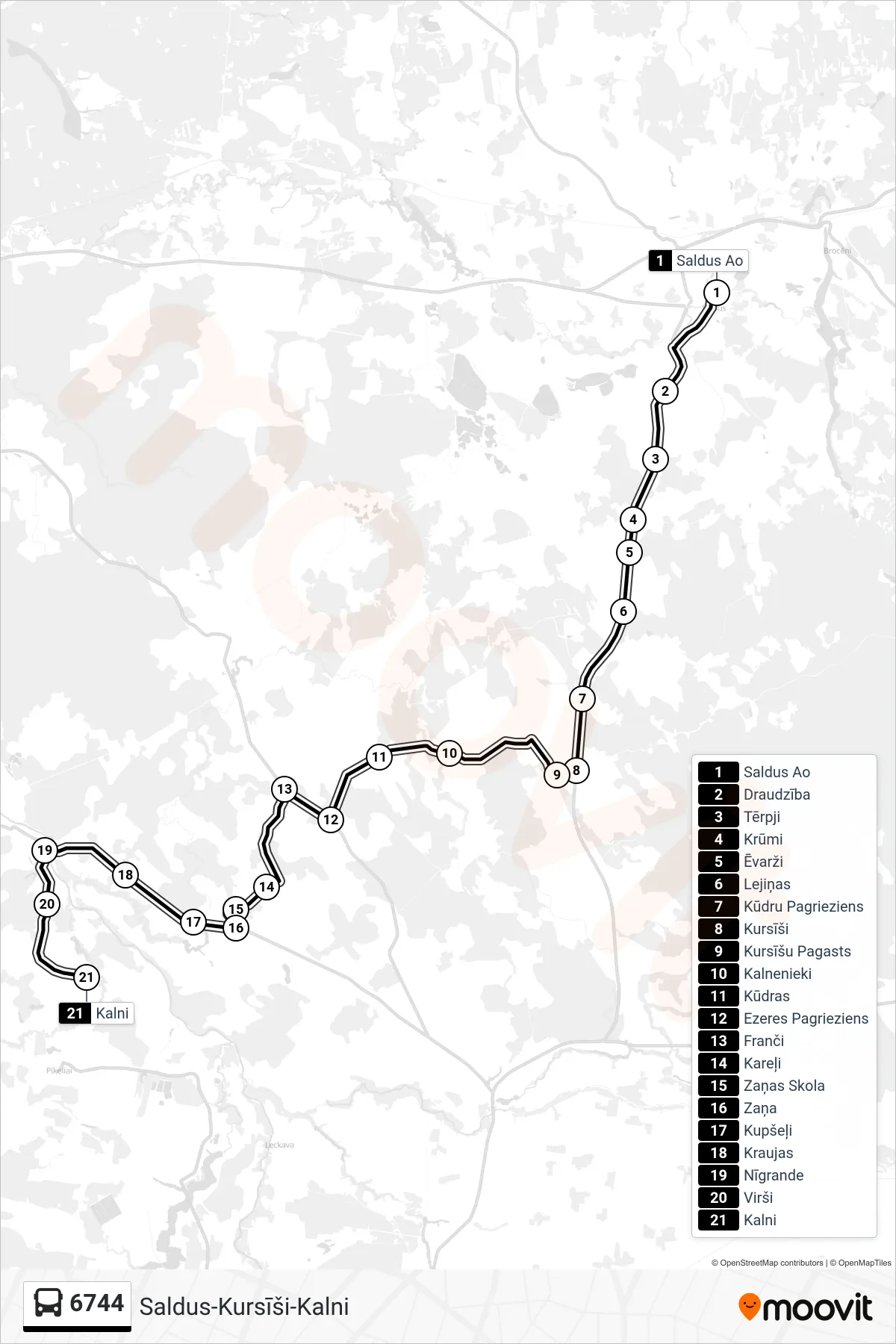 6744 bus Line (Kalni) route and stops on a map