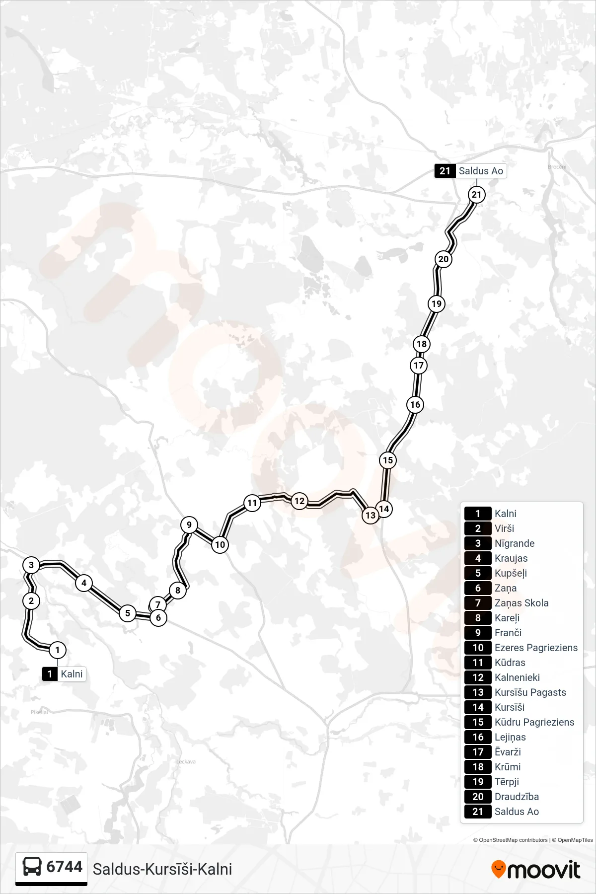 6744 bus Line (Saldus Ao) route and stops on a map