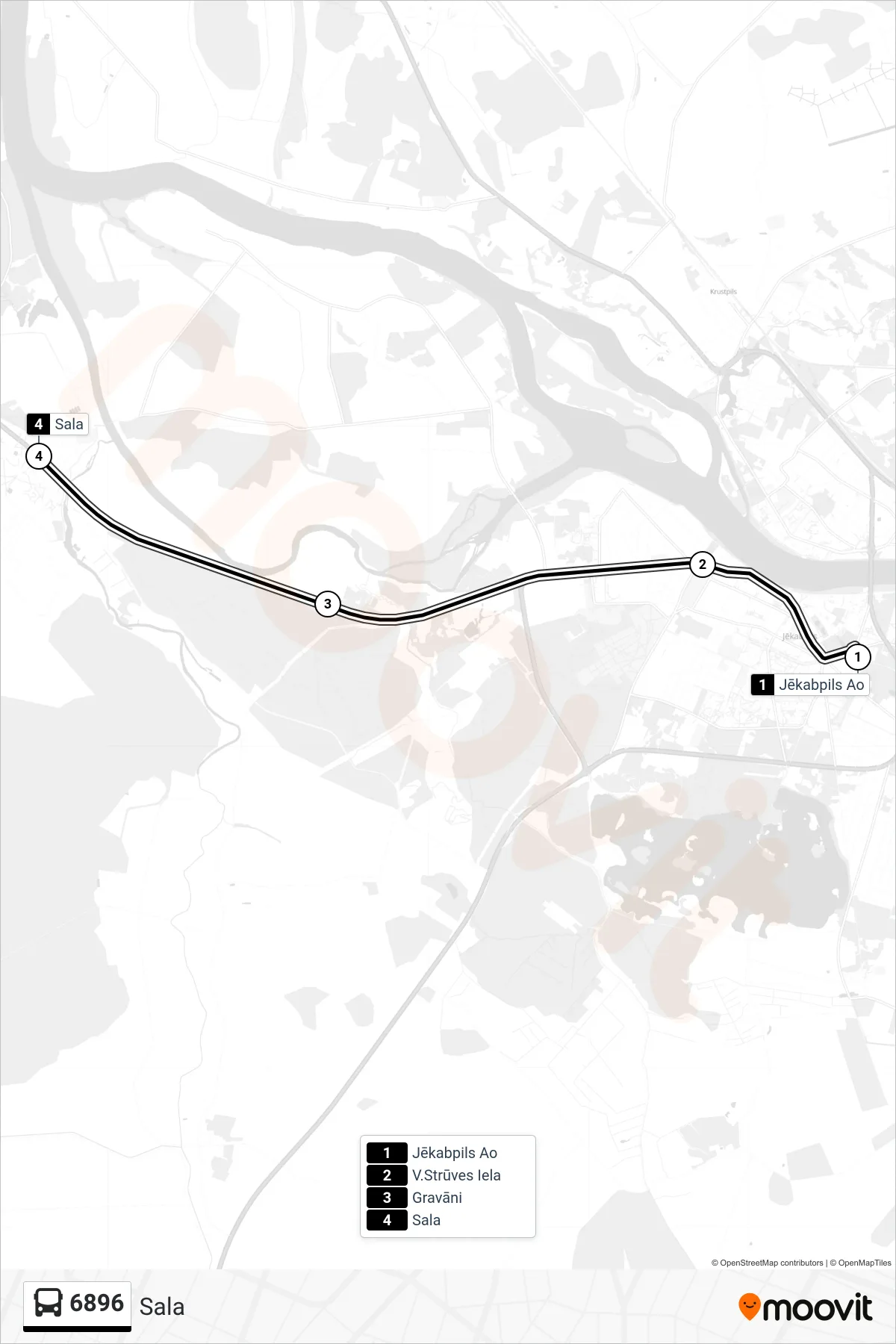 6896 bus Line (Sala) route and stops on a map