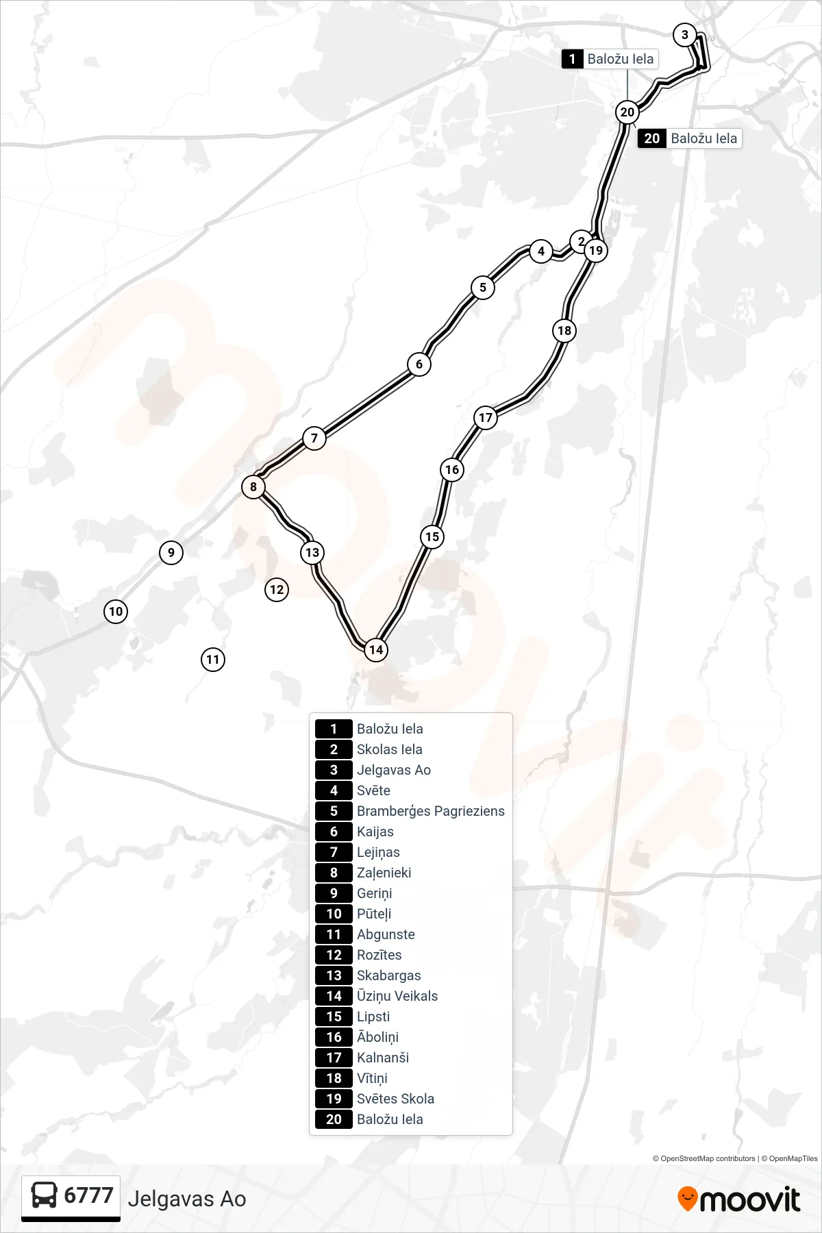 6777 bus Line (Jelgavas Ao) route and stops on a map