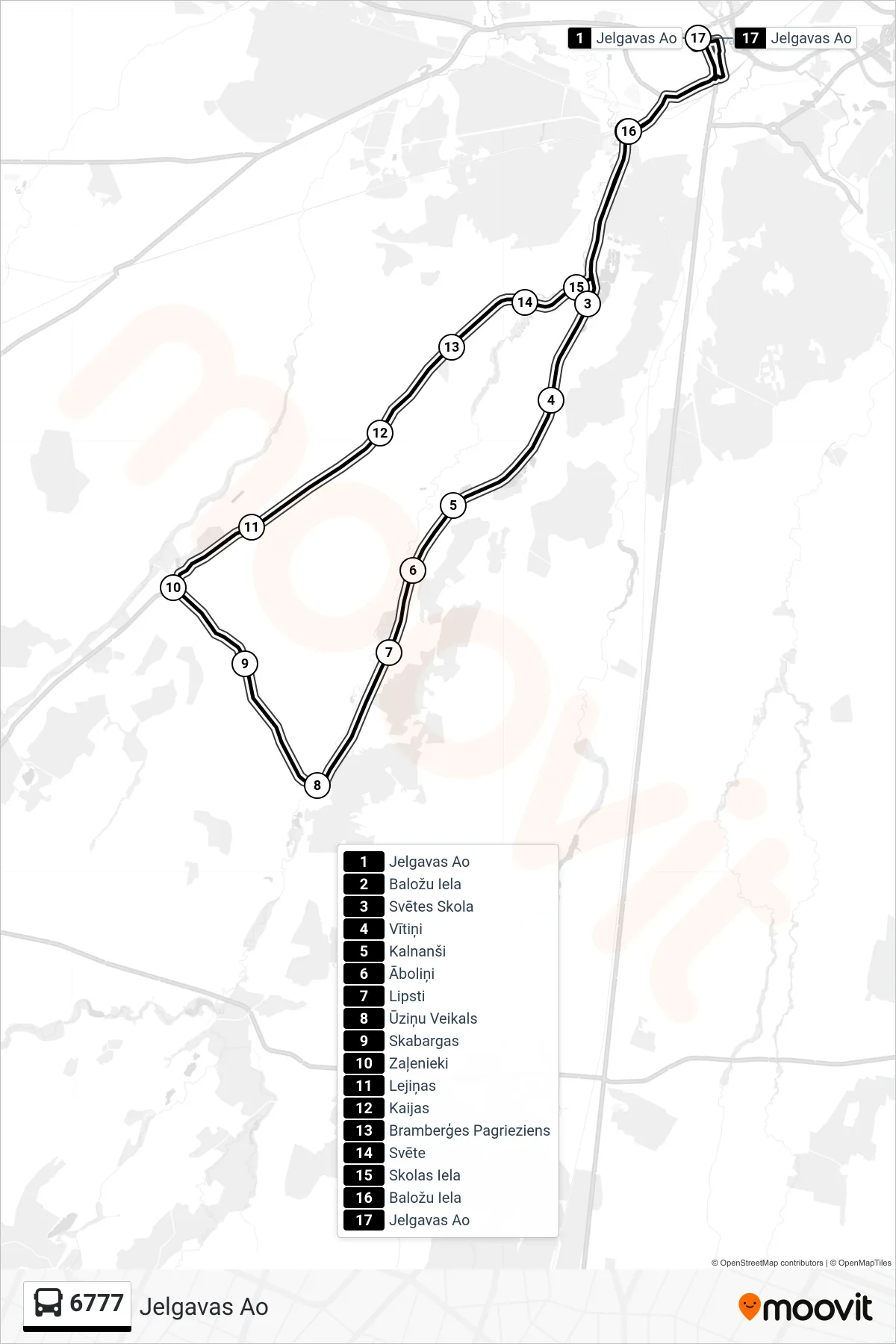 6777 bus Line (Jelgavas Ao) route and stops on a map