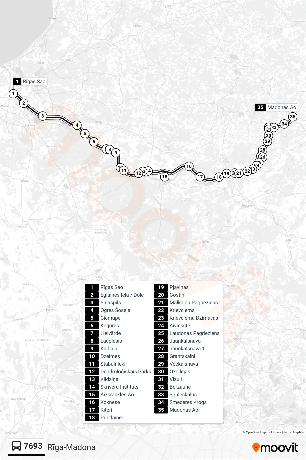 7693 bus Line (Madonas Ao) route and stops on a map
