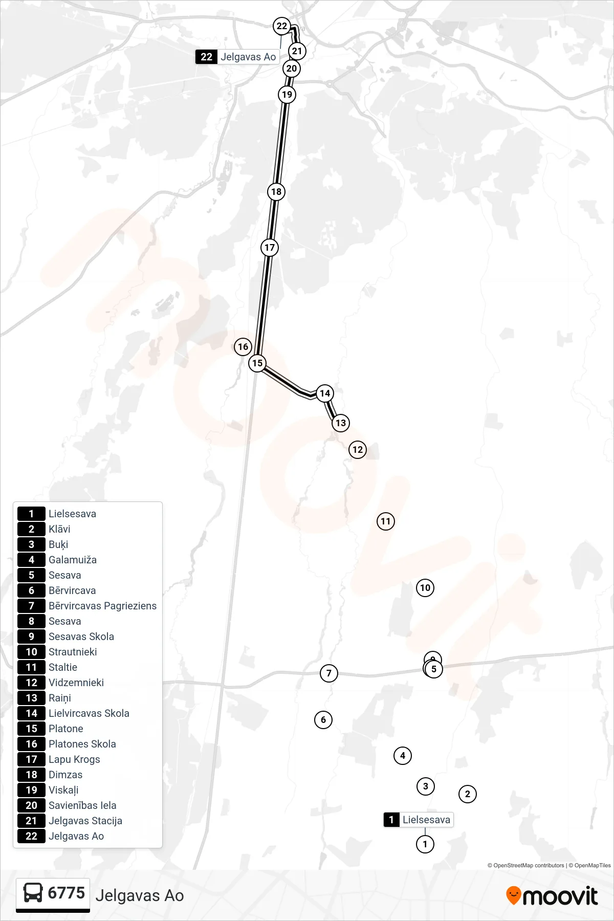 6775 bus Line (Jelgavas Ao) route and stops on a map