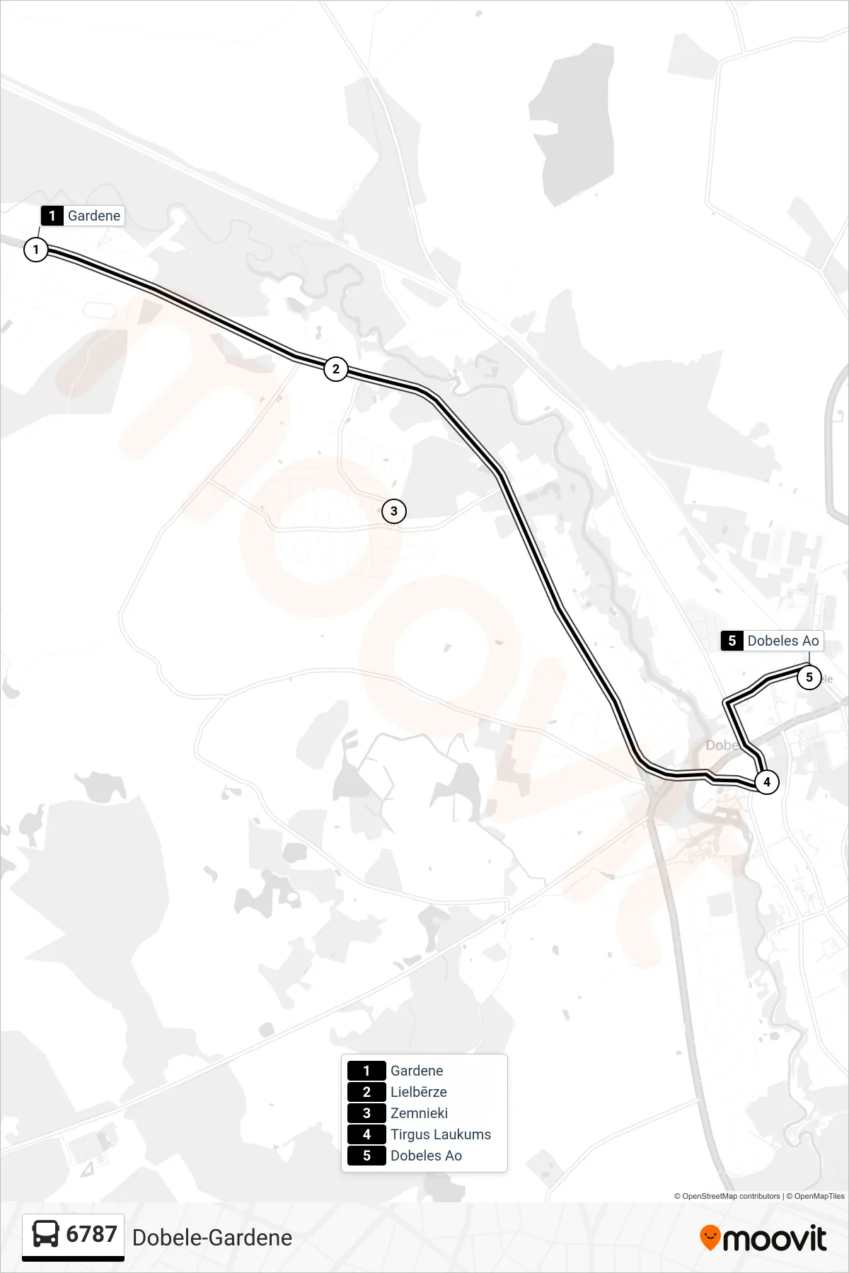 6787 bus Line (Dobeles Ao) route and stops on a map