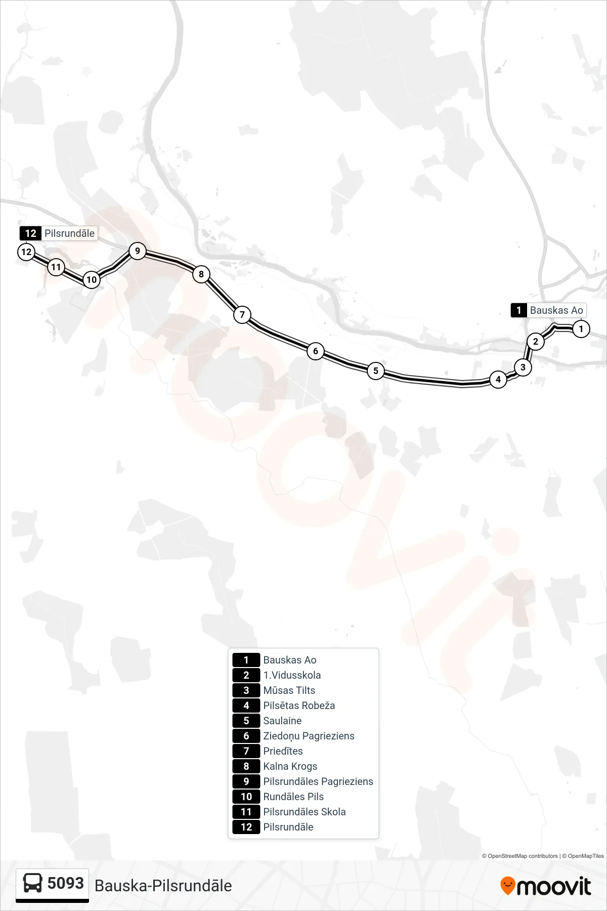 5093 bus Line (Pilsrundāle) route and stops on a map