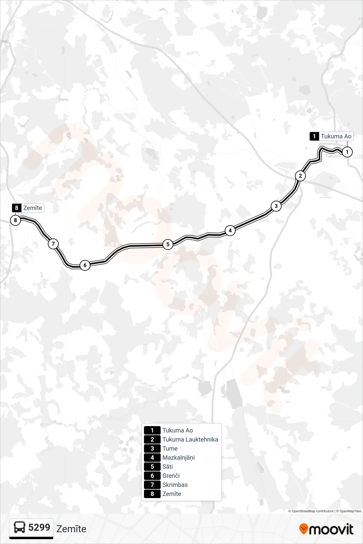 5299 bus Line (Zemīte) route and stops on a map
