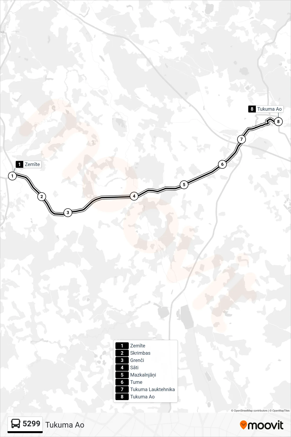 5299 bus Line (Tukuma Ao) route and stops on a map