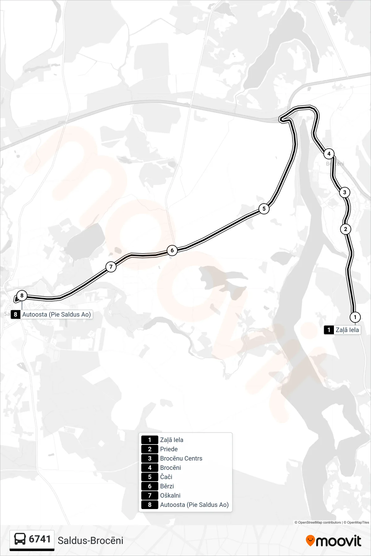 6741 bus Line (Autoosta (Pie Saldus Ao)) route and stops on a map