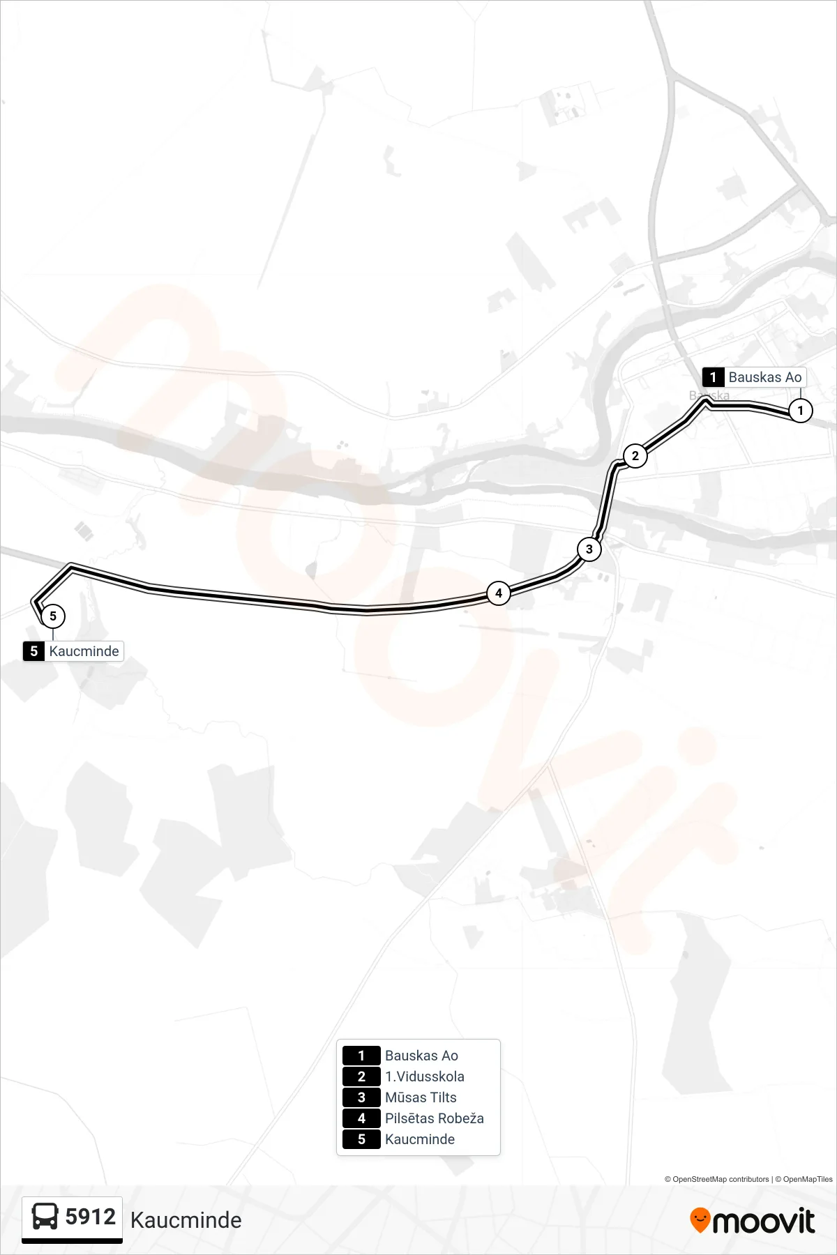 5912 bus Line (Kaucminde) route and stops on a map