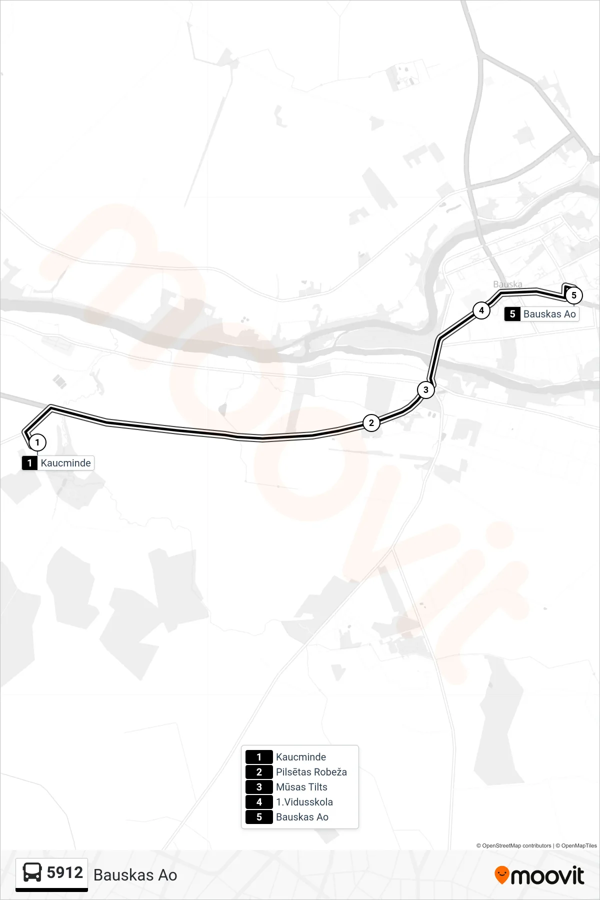 5912 bus Line (Bauskas Ao) route and stops on a map