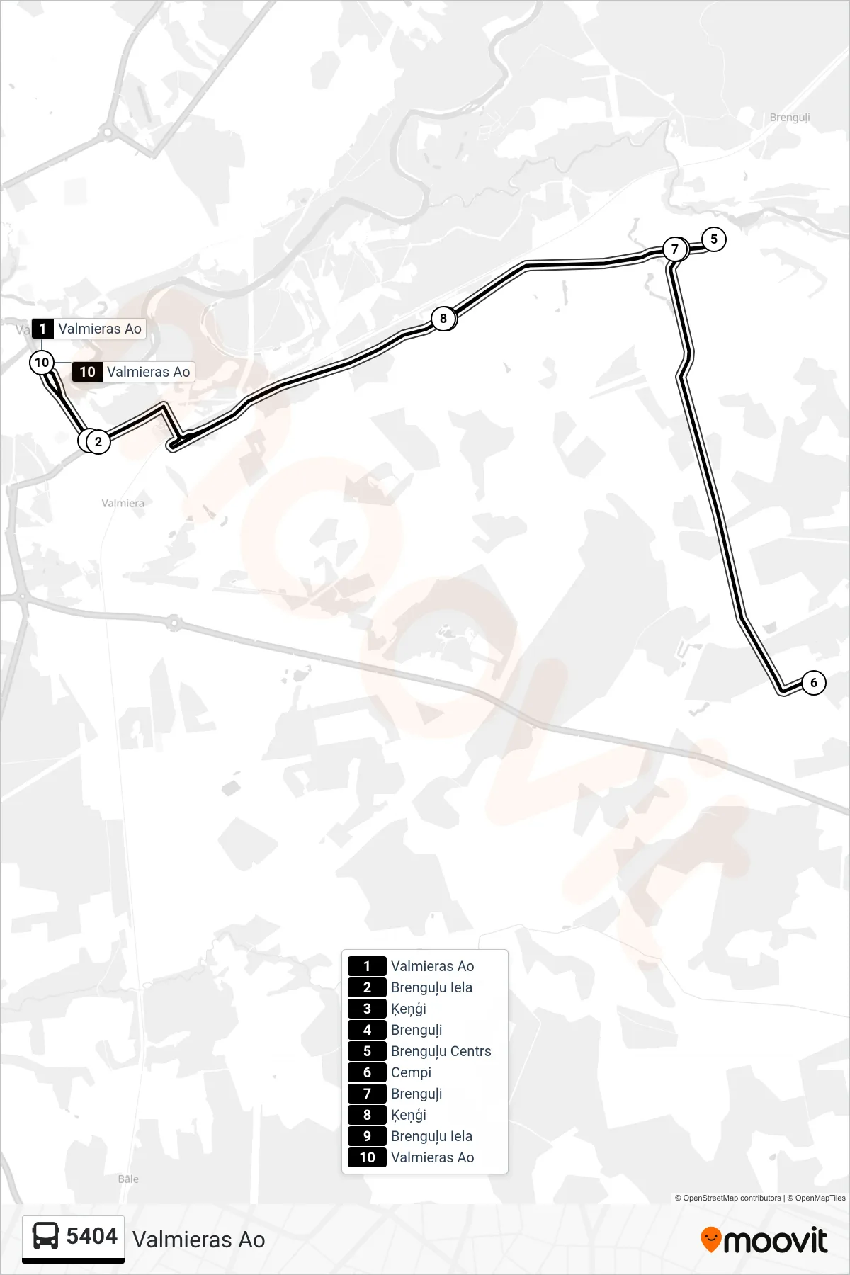 5404 bus Line (Valmieras Ao) route and stops on a map