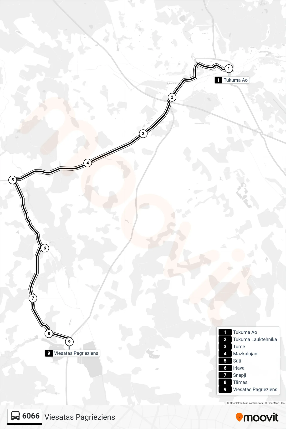 6066 bus Line (Viesatas Pagrieziens) route and stops on a map