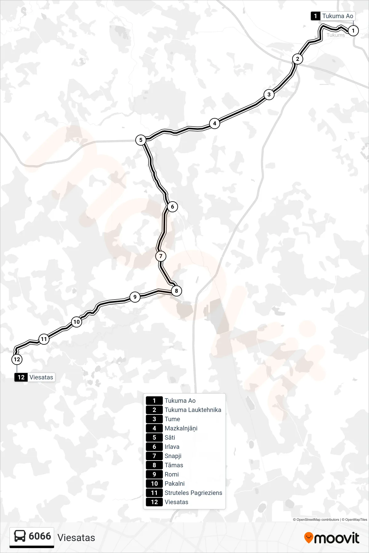 6066 bus Line (Viesatas) route and stops on a map