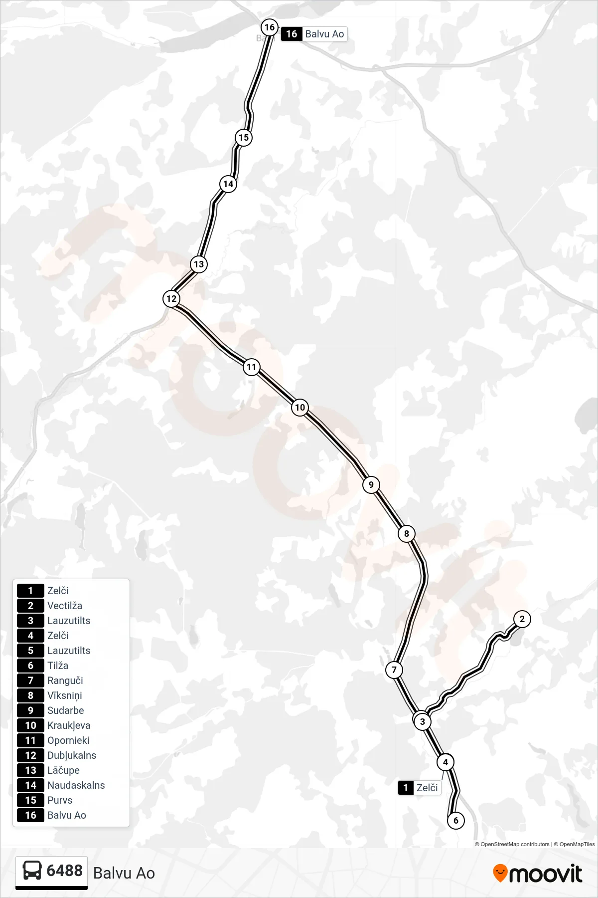 6488 bus Line (Balvu Ao) route and stops on a map