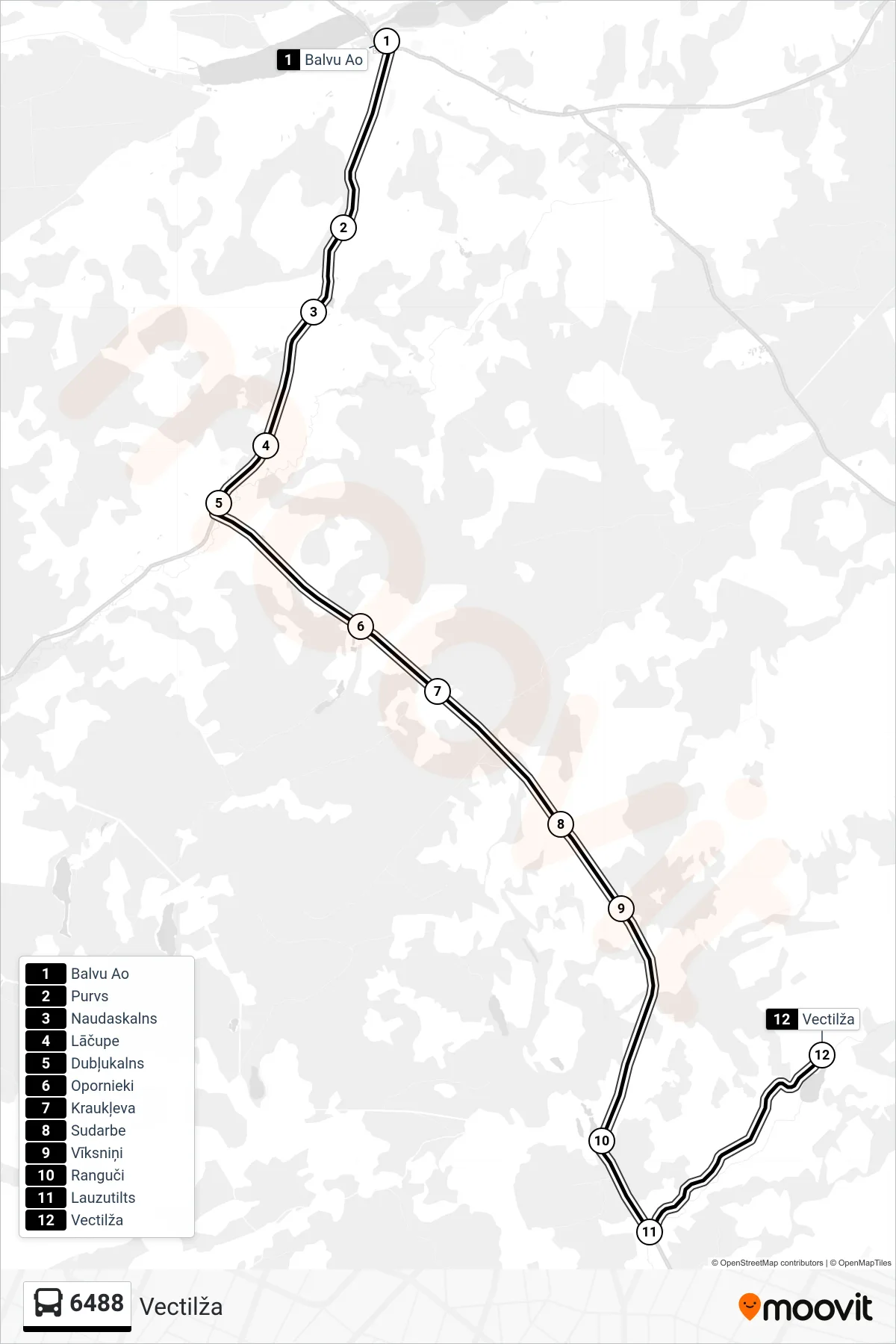 6488 bus Line (Vectilža) route and stops on a map