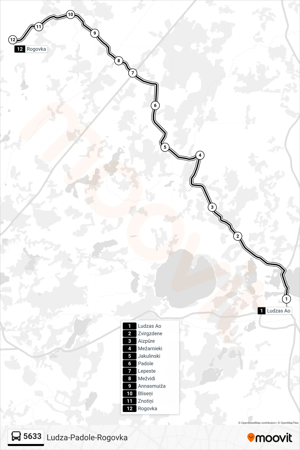 5633 bus Line (Rogovka) route and stops on a map