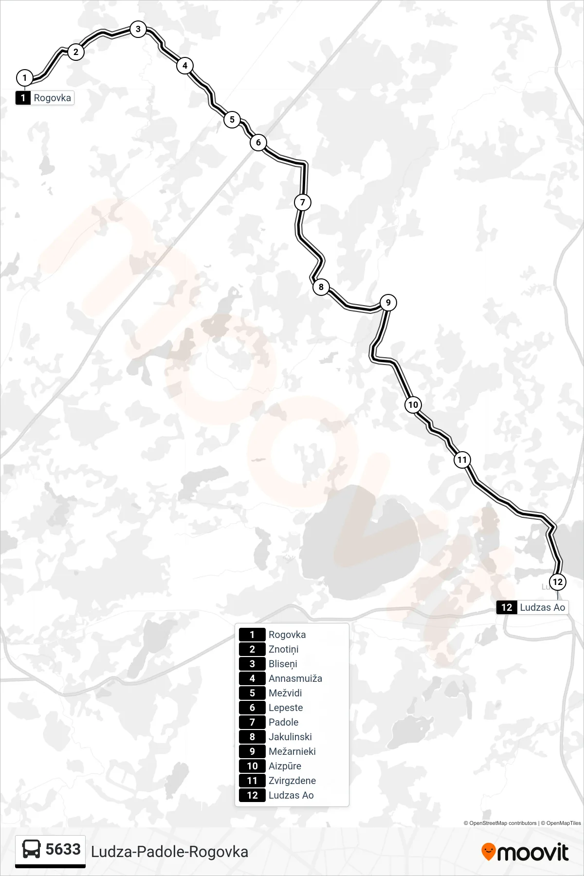 5633 bus Line (Ludzas Ao) route and stops on a map