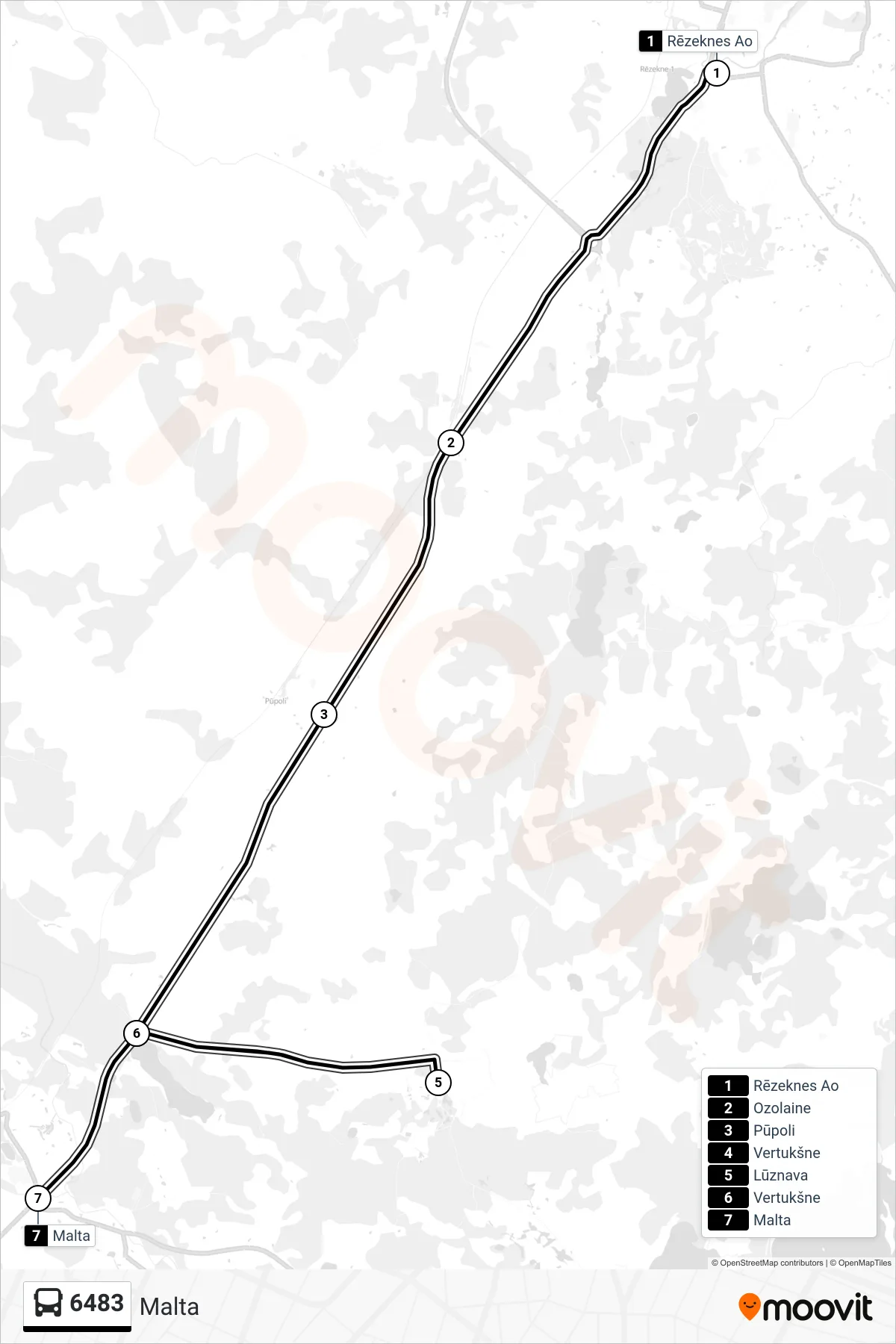6483 bus Line (Malta) route and stops on a map