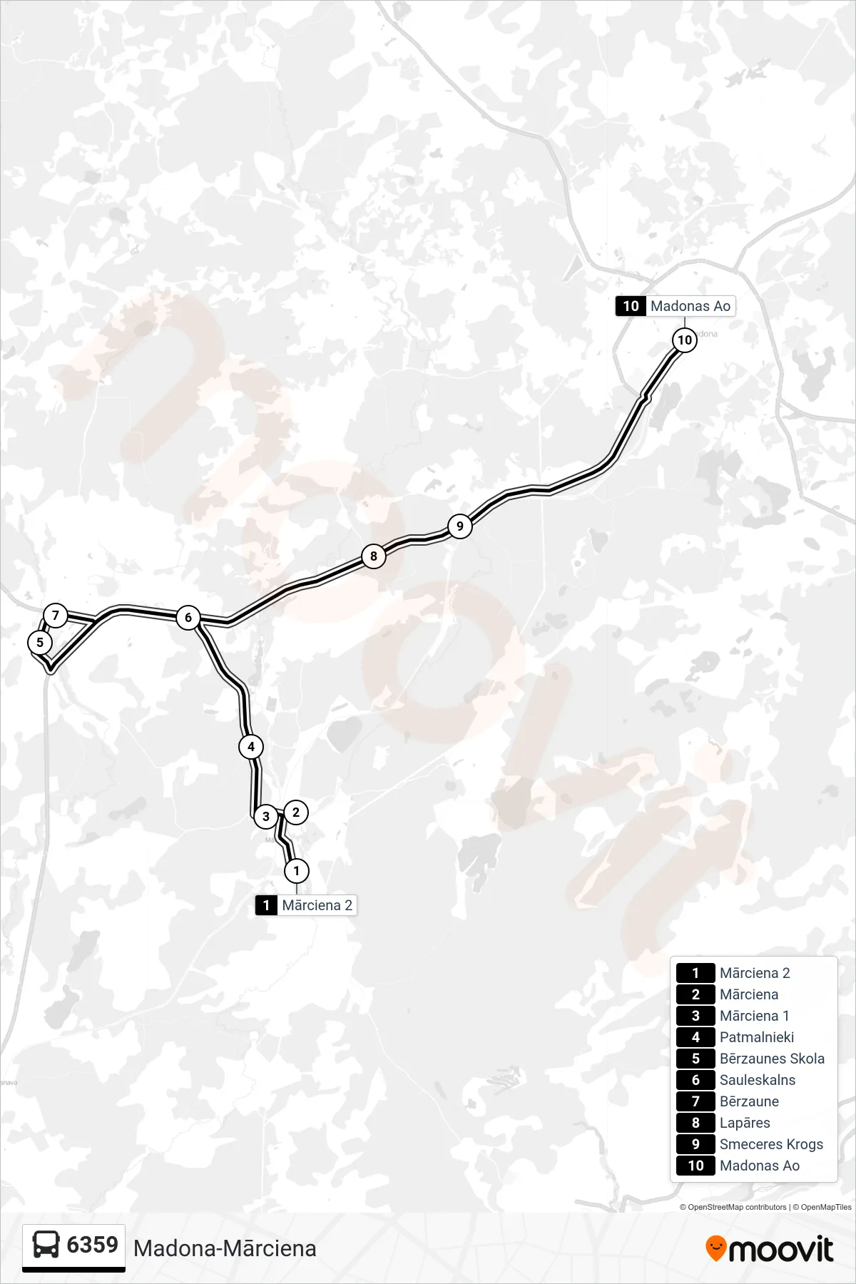 6359 bus Line (Madonas Ao) route and stops on a map