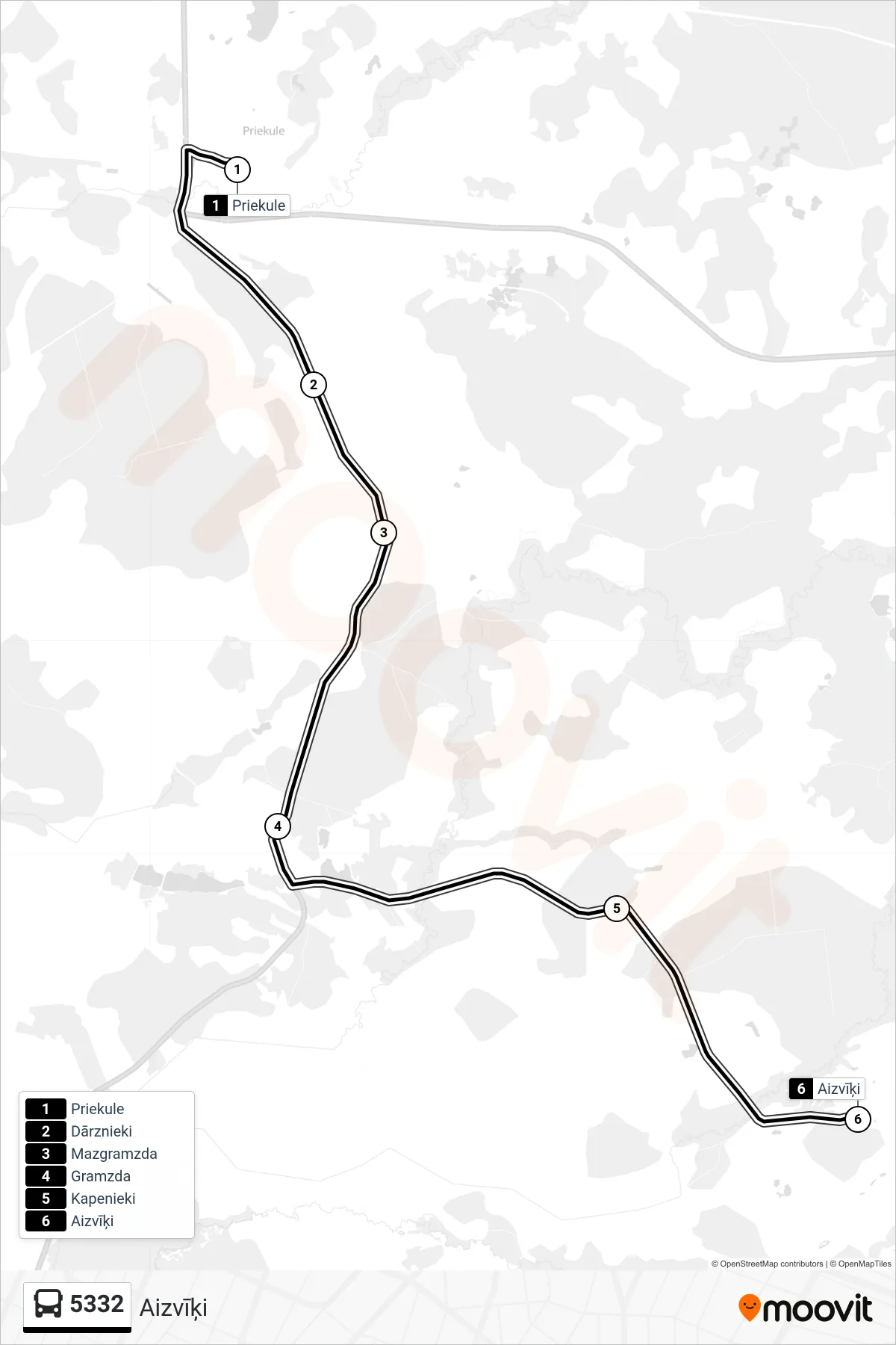 5332 bus Line (Aizvīķi) route and stops on a map