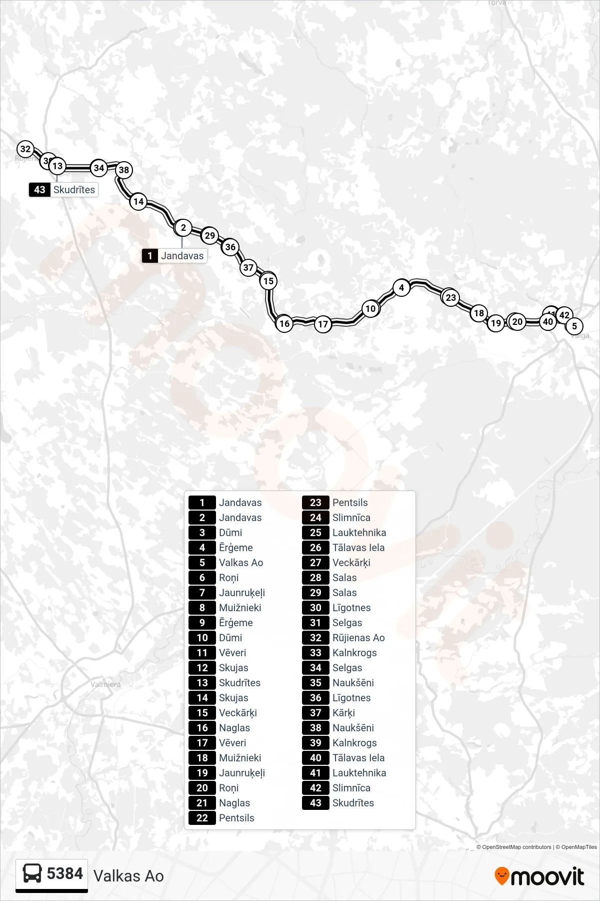 5384 bus Line (Valkas Ao) route and stops on a map