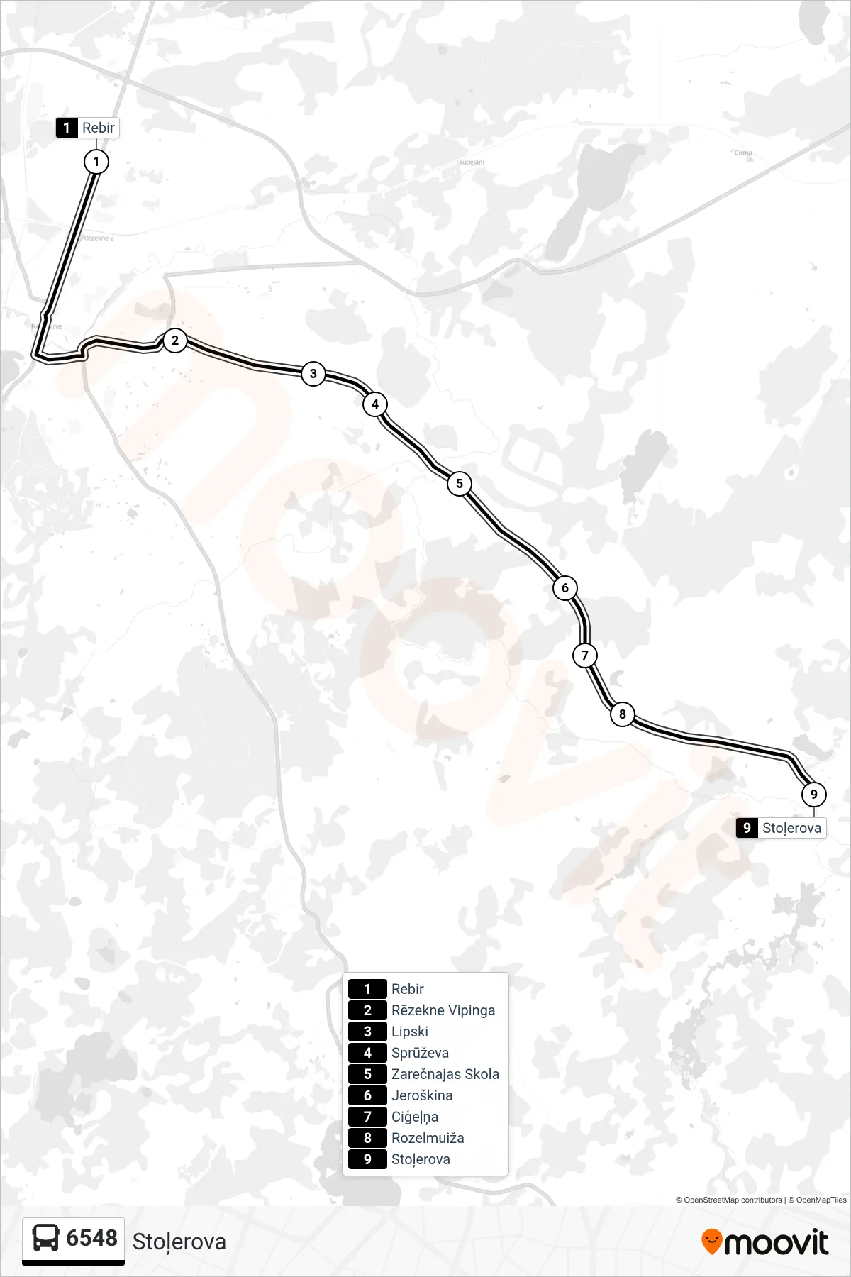 6548 bus Line (Stoļerova) route and stops on a map