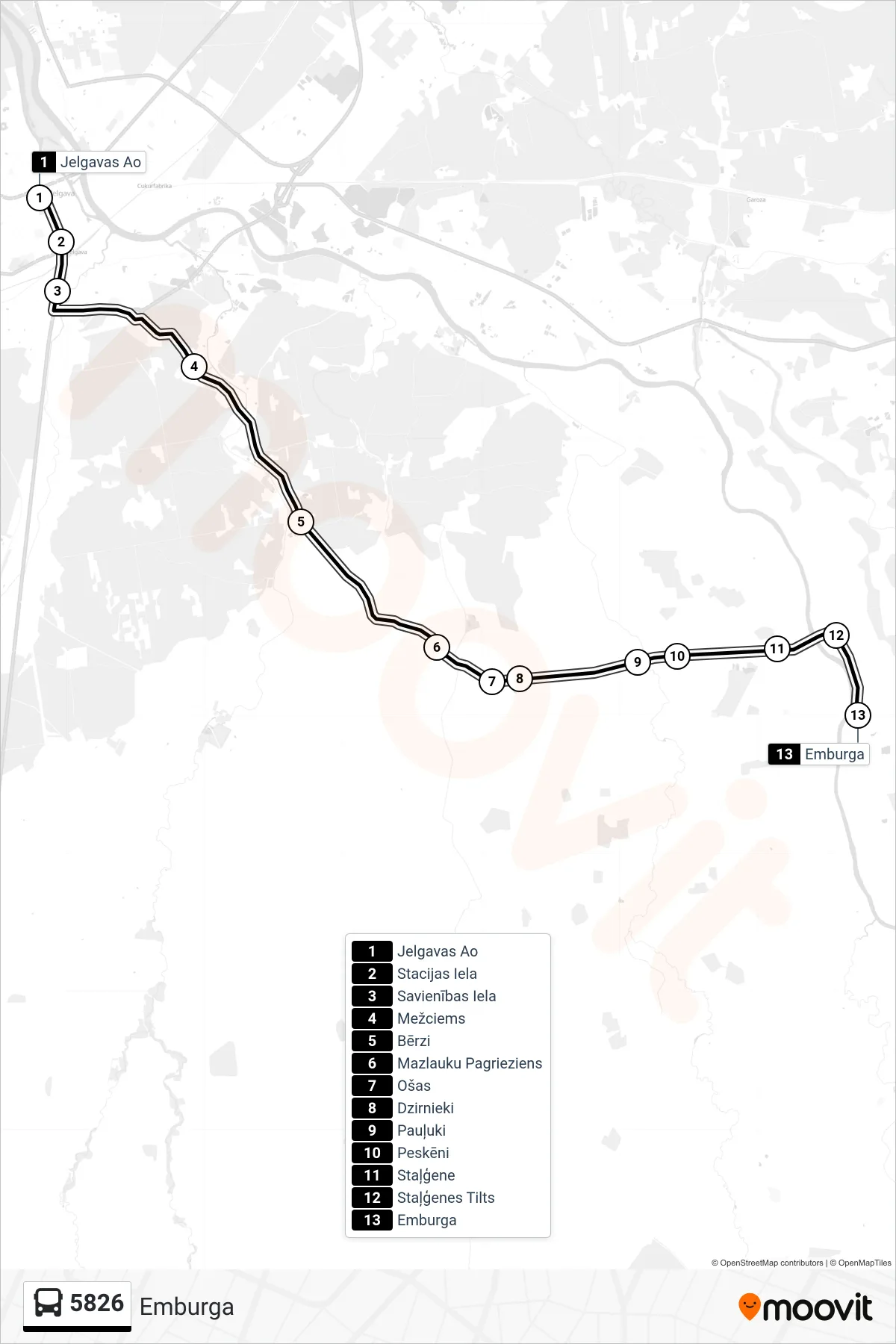 5826 bus Line (Emburga) route and stops on a map