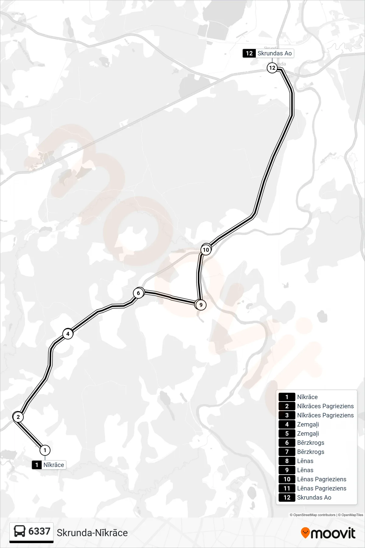 6337 bus Line (Skrundas Ao) route and stops on a map