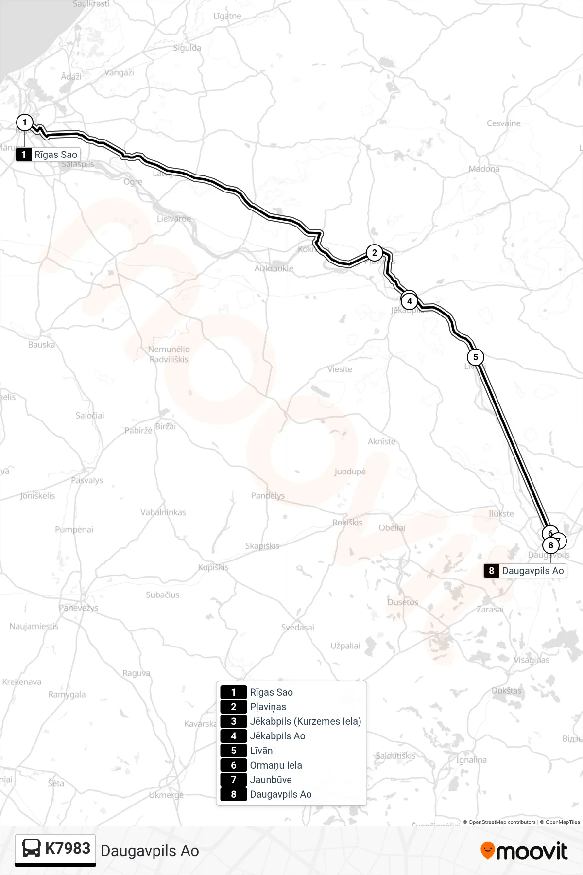 K7983 bus Line (Daugavpils Ao) route and stops on a map