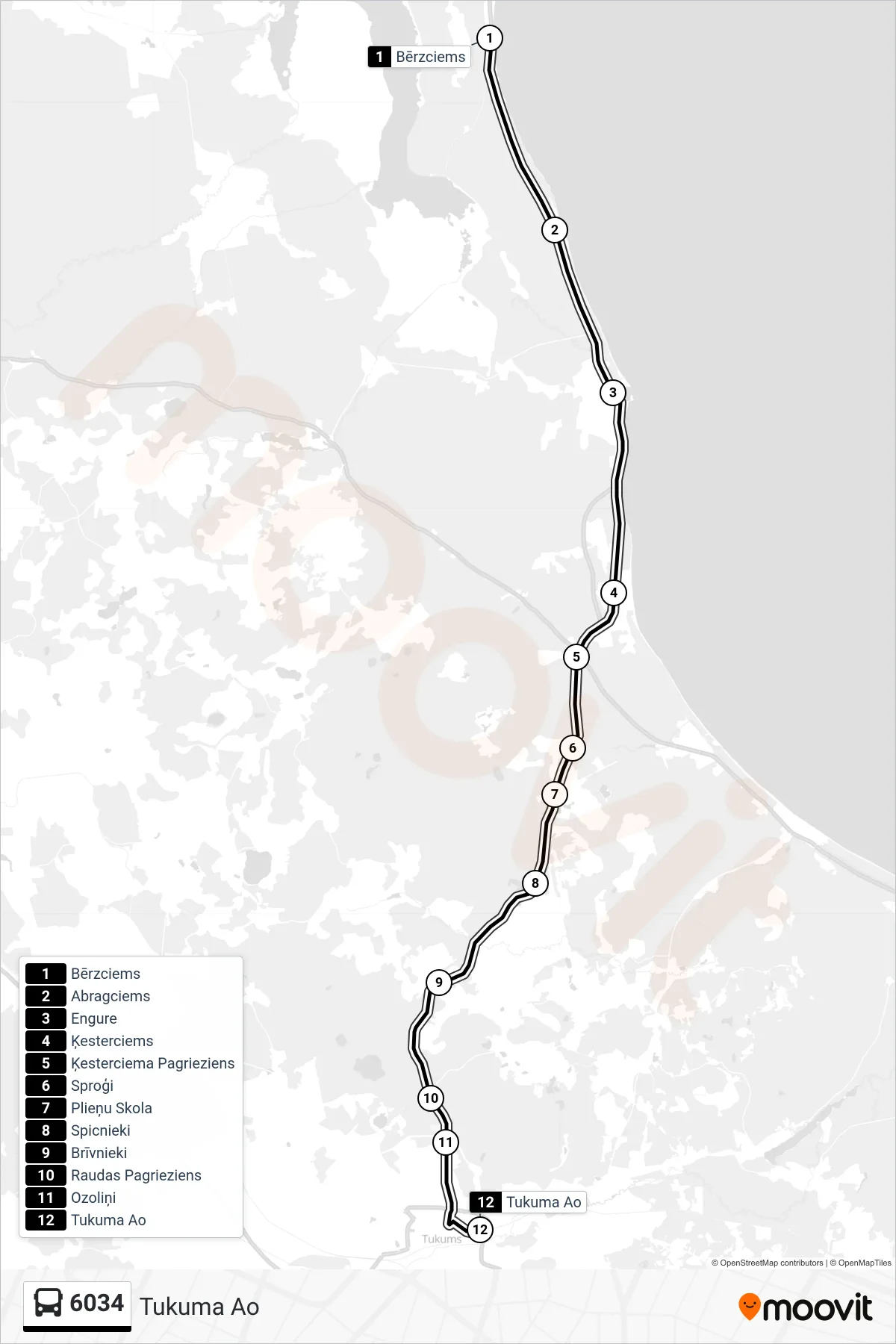 6034 bus Line (Tukuma Ao) route and stops on a map
