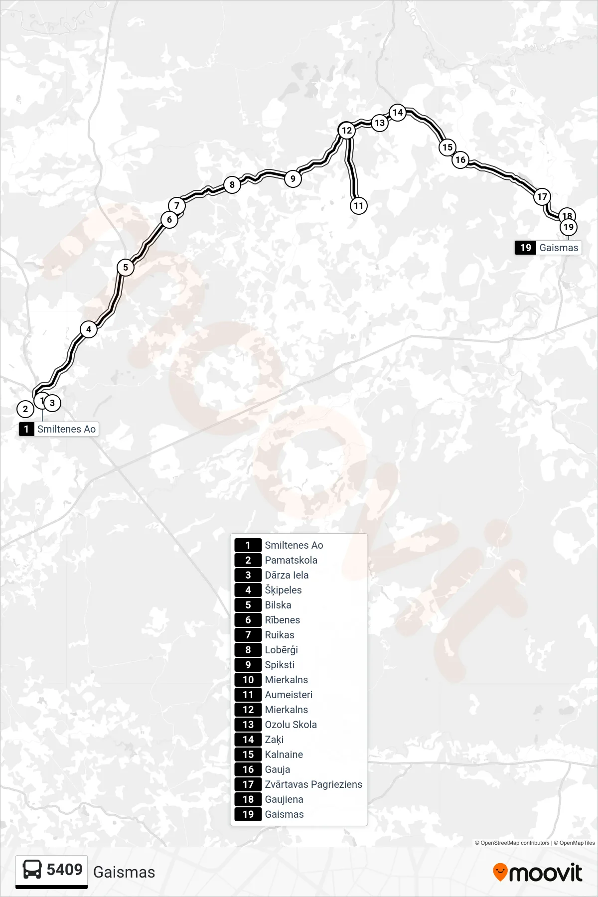 5409 bus Line (Gaismas) route and stops on a map