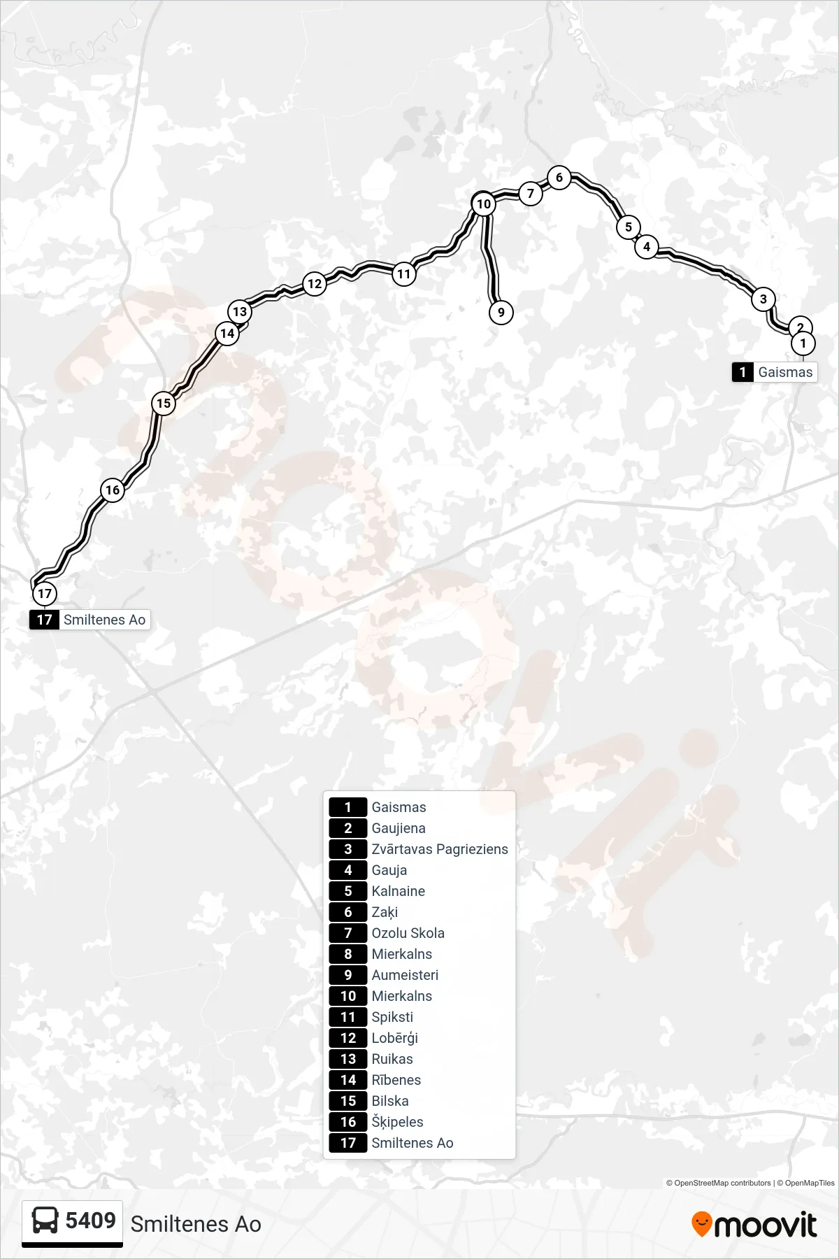 5409 bus Line (Smiltenes Ao) route and stops on a map