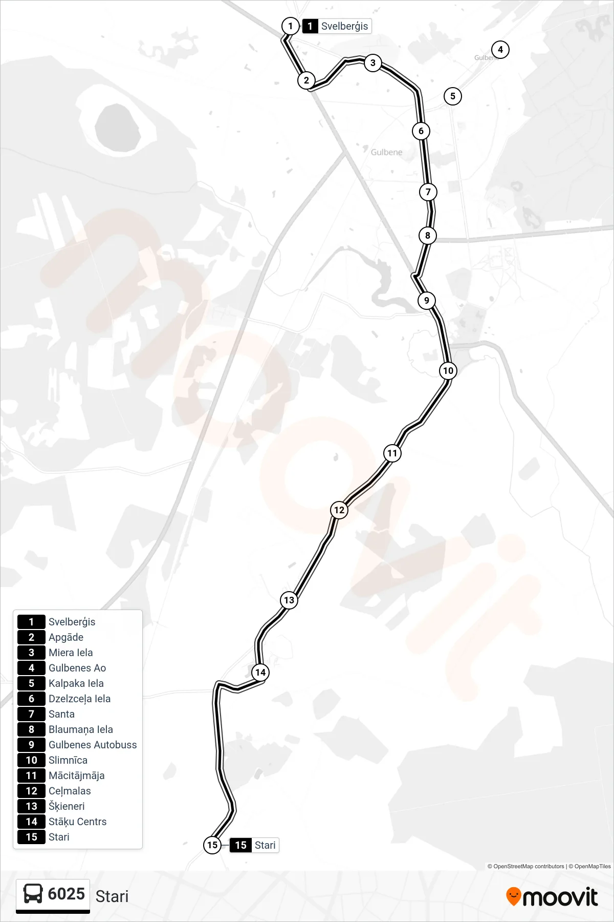 6025 bus Line (Stari) route and stops on a map