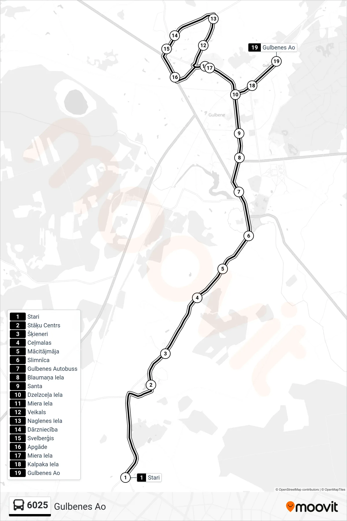 6025 bus Line (Gulbenes Ao) route and stops on a map