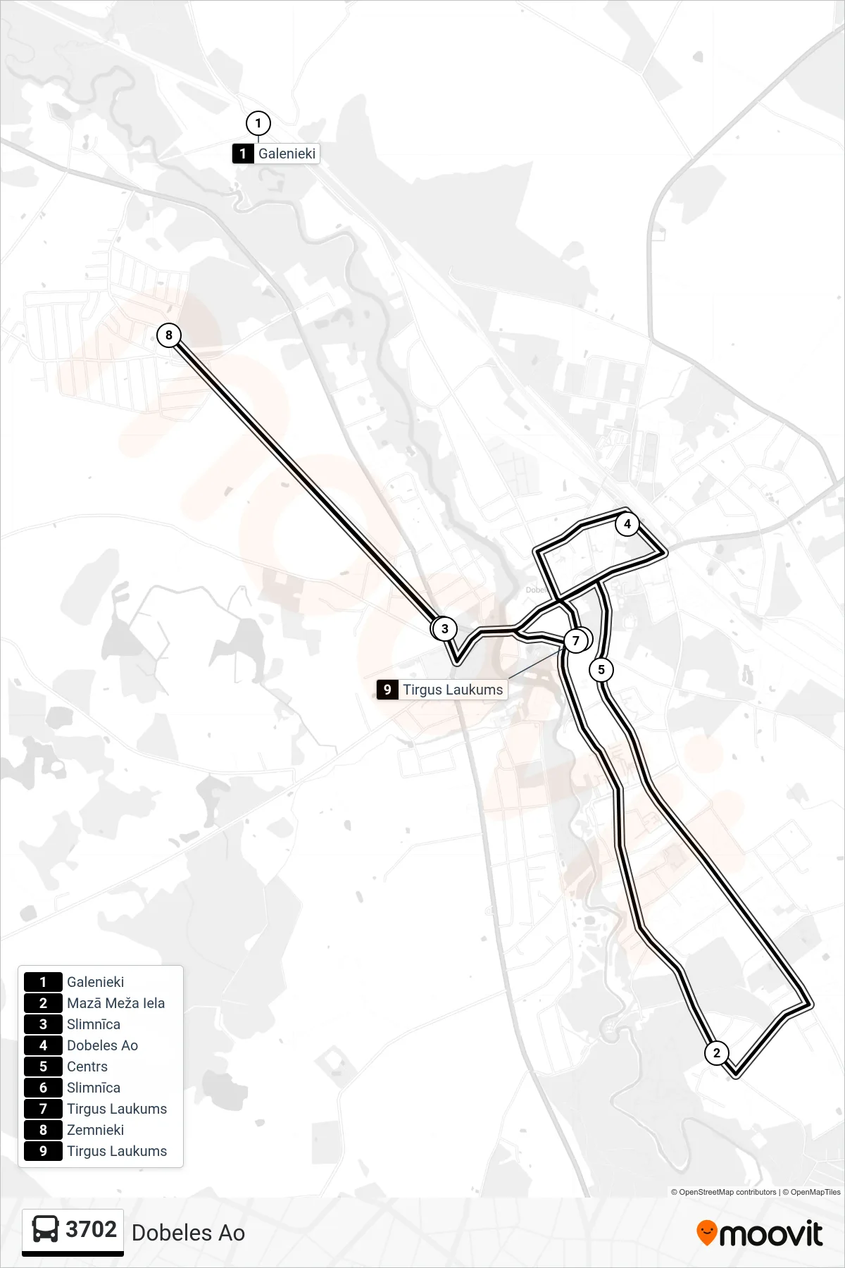 3702 bus Line (Dobeles Ao) route and stops on a map