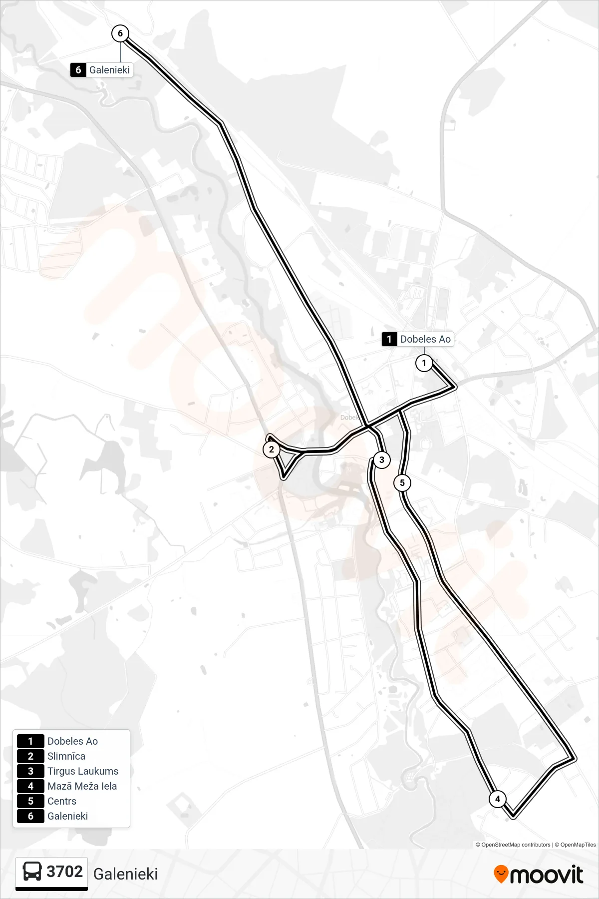 3702 bus Line (Galenieki) route and stops on a map