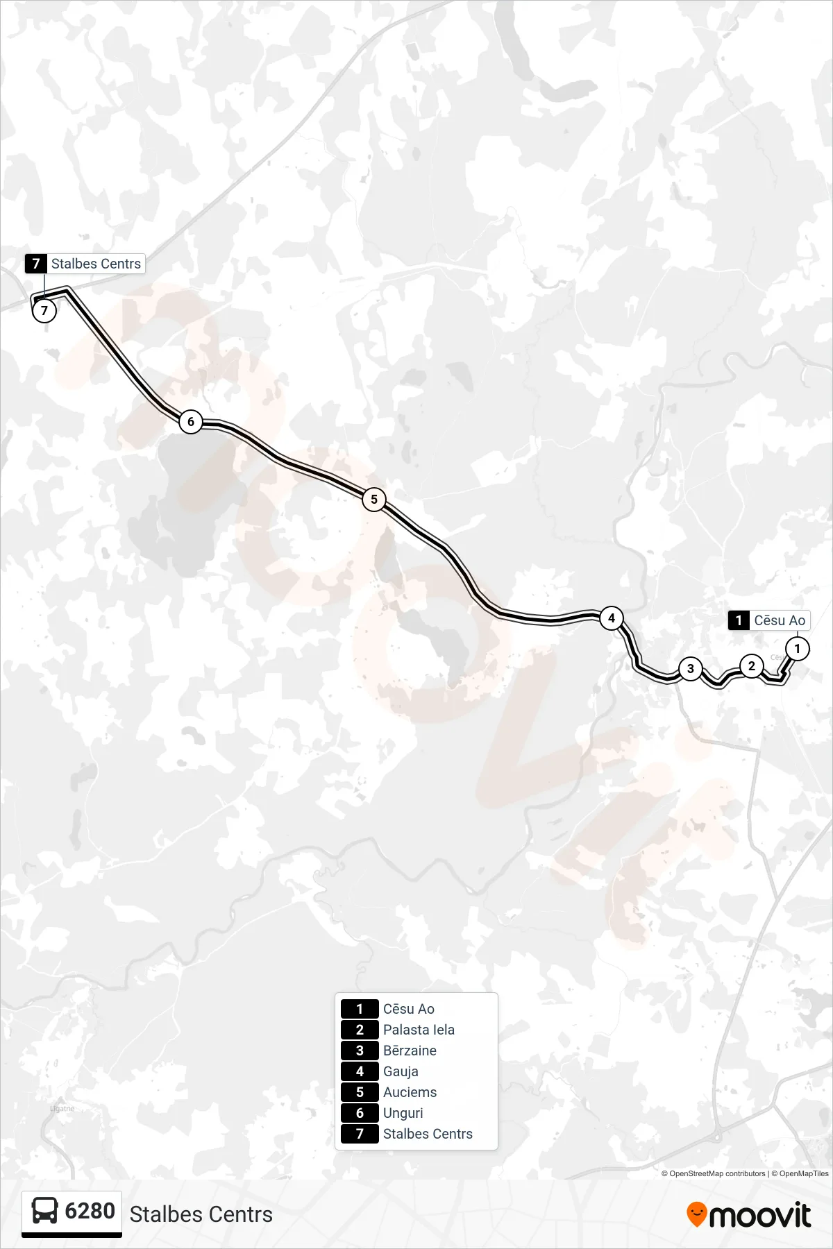 6280 bus Line (Stalbes Centrs) route and stops on a map